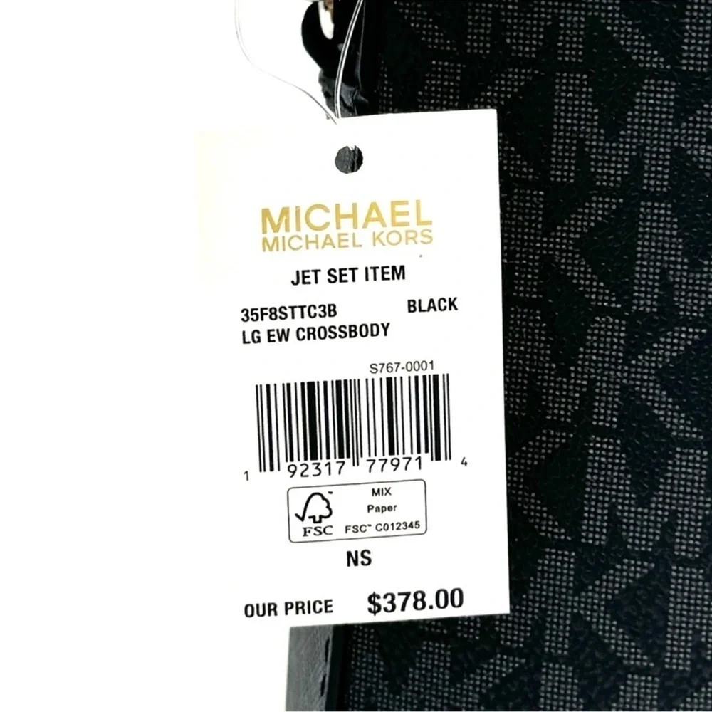 Michael Kors Large Jet Set Item EW Crossbody Bag Black Signature